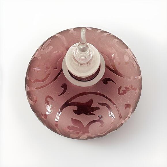 Art Glass Purple Lavender Frosted Etched Perfume Bottle Glass w/ Stopper - Picture 3 of 6